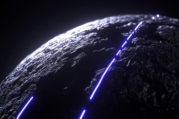 Poster - An artist's view of a glowing polygonal grid planet on a dark background. Globe, international map, communication, network earth, technology concept. 3D rendering.