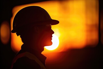 Sticker - Silhouette of a Construction Worker Against a Setting Sun