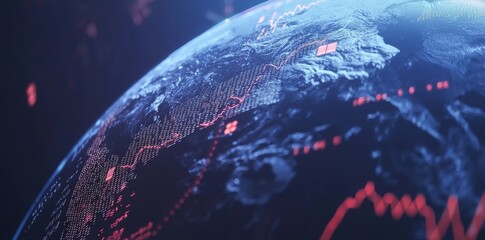 Poster - The concept of global network connections and innovation with the abstract world statistics data on the digital interface and on the world map on the dark technological background, as represented by