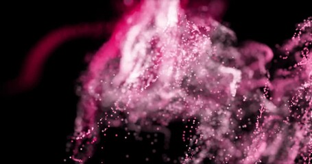 Poster - Abstract animation of pink and white particles swirling in dark background