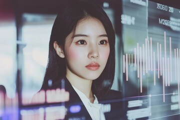 Poster - Data analysis of earth communication, world networking, or a chart is presented in a computer-hologram hud. A future night overlay, a planet user interface hud, or an African person develops global