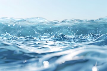 Poster - Blue water wave background, water flow, clean white space, light blue gradient background, white dots on the surface of sparkling waves