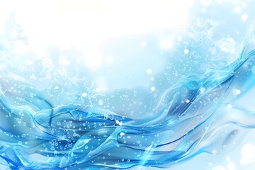 Poster - Water wave background, blue water with blurred dots, white space at the top of the image, light and shadow effects, water flow effect