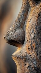 Wall Mural - Close-up of a textured stone face sculpture highlighting details.