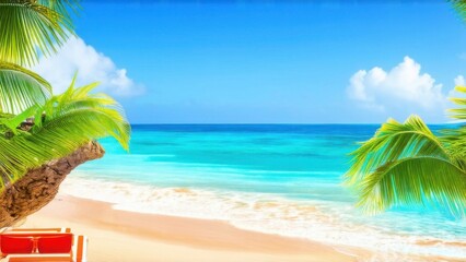 Ready for a Summer vacation. Summer vacation at a tropical beach with palm trees