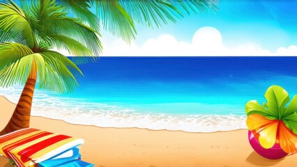 Ready for a Summer vacation. Summer vacation at a tropical beach with palm trees