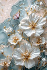 Poster - Imaginary butterfly on flower with vintage pastel background