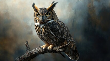 Wall Mural - Great Horned Owl Portrait in a Natural Setting