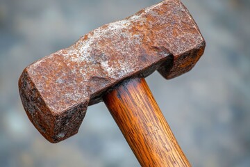 Canvas Print - Rusty Hammer with Wooden Handle Close-Up