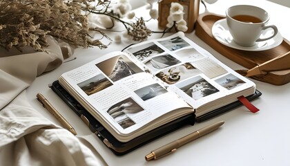 Wall Mural - Elegant Display of Personal Planners and Journals on a Crisp White Background