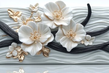Poster - Pods of vanilla and a flower of orchid isolated on a white background