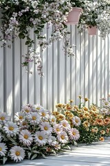 Poster - Sun flared floral garden with colorful blooms.