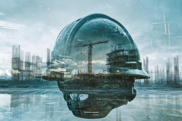 Wall Mural - A Construction Hard Hat Reflecting a Construction Site