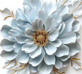 Canvas Print - Isolated with clipping path, light blue flower with a shaggy plant. Dahlia floral design.