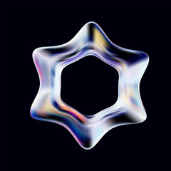 Wall Mural - abstract star shape. 3d crystal glass element. glossy iridescent geometric shape. 3d vector illustra