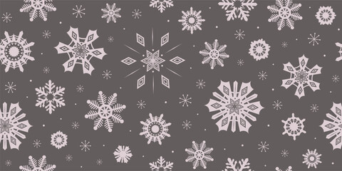 Wall Mural - Rustic snowflakes background seamless pattern. Vector illustration. Scandinavian winter snowflake shapes repeat design. Calm and cozy Christmas seamless swatch. Trendy color graphite grey.