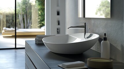 Sticker - Modern Bathroom Sink with Sleek Faucet and Minimalist Design