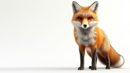 Fox clipart, element, 3D illustration, realistic, isolated on white background