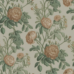 Sticker - vintage botanical garden ,surface pattern illustration, floral motifs, including roses, peonies, and lilies, with delicate leaves and stems , earthy tones 