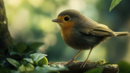 Sticker - A Tiny Robin Perched on a Branch