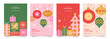 © Anna Bova - Set of Merry Christmas greeting card. Trendy minimalist design with Christmas tree decorations, gifts, snowflakes, stars. Vector template for poster, banner, holiday cover.