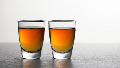 Wall Mural - Alcohol in shot glasses on a white background