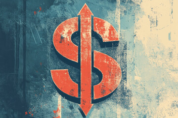 Wall Mural - illustration features prominent dollar sign with an upward arrow, symbolizing financial growth and prosperity. bold colors and textured background enhance its visual impact, evoking sense of optimism