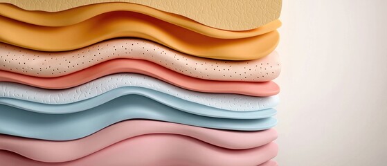 An elegant stack of colorful layers showcasing soft textures and smooth curves, perfect for design and product backgrounds.