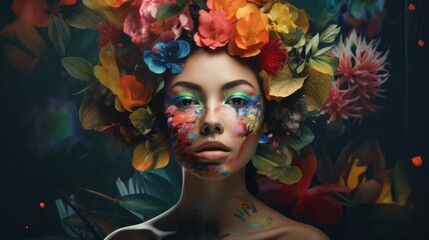 Fashion Beauty Model Girl with Flowers. Neural network ai generated art