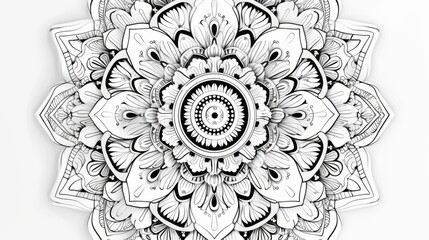 An intricate mandala pattern in black and white, detailed with various symmetrical elements and abstract floral designs. Horizontal format illustration.
Concept: mandala art, meditation, intricate des