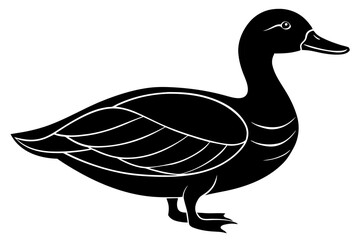 Poster - Hand drawn duck in a minimal linocut style. 4k silhouette black color vector art illustration