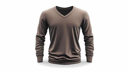 modern soft grey blue gradient long sleeve V neck t-shirt mockup for men, with front and back views isolated clean white background