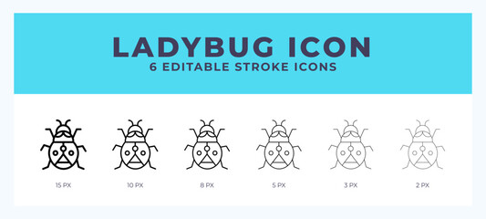 Sticker - Ladybug icon. Editable stroke line icon vector illustration.