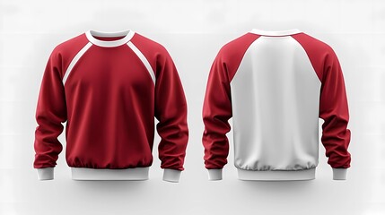 modern red white jersey long sleeve mockup with front and back views isolated clean white background