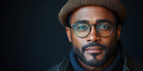 Portrait of an attractive dark-skinned man wearing glasses