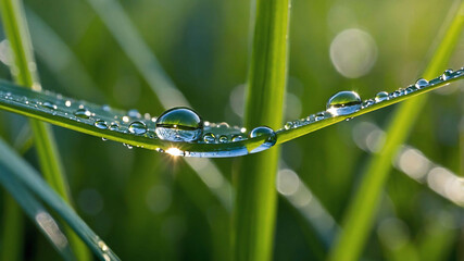 Poster - Dew drop on a blade of grass in the morning light