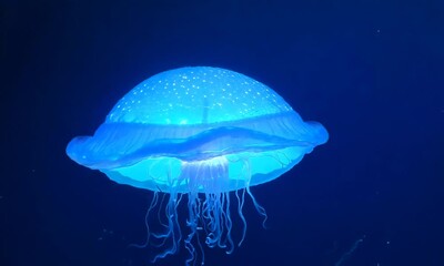 Canvas Print - Mysterious bioluminescent organisms in the deep sea, Video