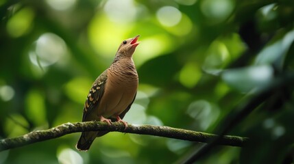 Wall Mural - A Spotted Dove Singing on a Branch