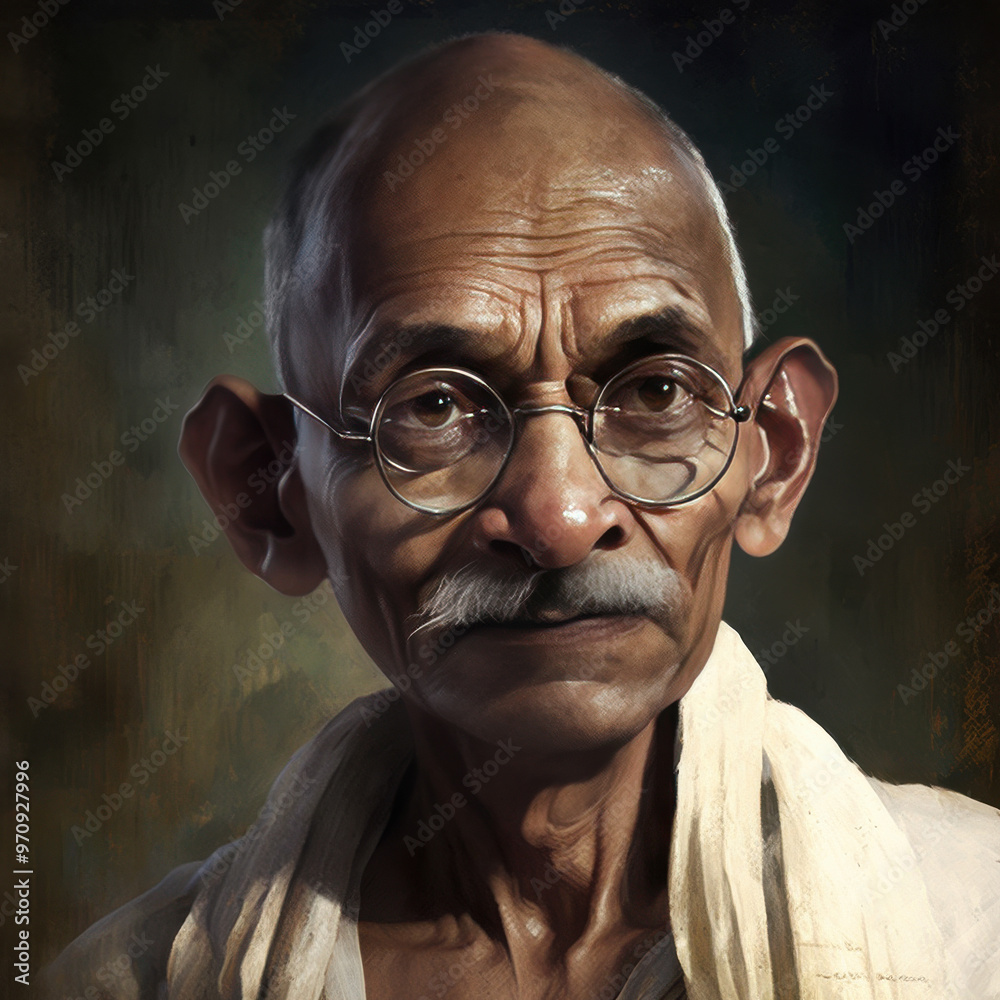 Serene portrait of Mahatma Gandhi, Father of the Nation, symbol of non ...
