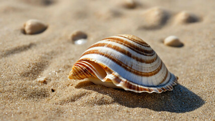 Wall Mural - Seashell half buried in the sand on a quiet beach