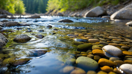 Canvas Print - Smooth pebble submerged in a clear mountain stream