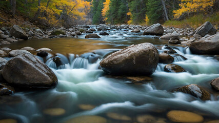 Canvas Print - Smooth river stone in a rushing mountain stream