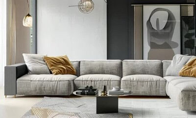 Canvas Print - Modern living area with a modular sofa and contemporary decor, Video