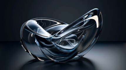 Leinwandbilder - Abstract glass shape photo, dark background, 3D rendering.