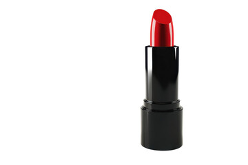 Elegant red lipstick in black tube, isolated on transparent background. Perfect for beauty, makeup, and cosmetic themes.