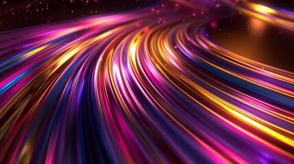 Leinwandbilder - 3D rendering of abstract rainbow lines on black background.