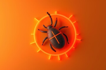 A bug with an X on it is lit up in neon colors, generative ai image