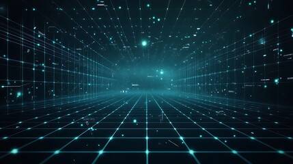 Poster - Digital grid background with glowing lines and particles, perfect for technology and futuristic themes.