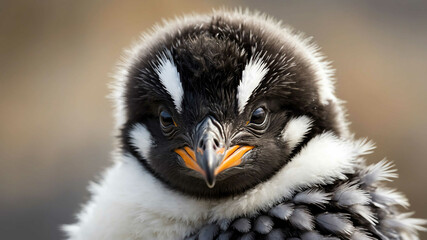 penguin chick closeup of soft downy feathers with plain background