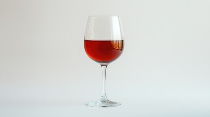 A glass of red wine poured elegantly, placed on a plain white background for a minimalist effect